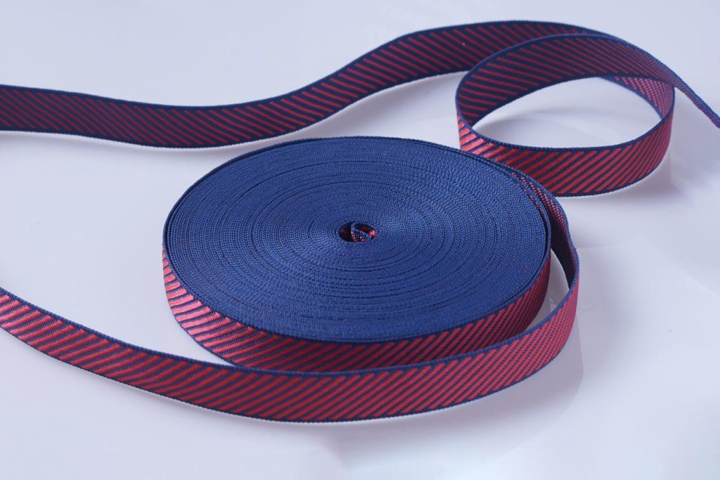 Cuộn dây dệt bản nhỏ màu xanh navy phối sọc đỏ
